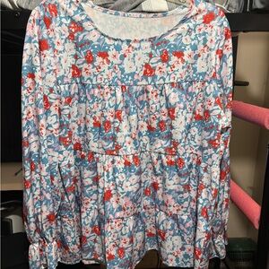 Floral Women's Top - Blue and Red